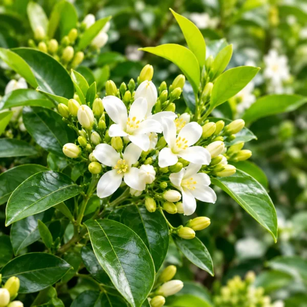 White Star Flowers Amid Glossy Green Leaves White Star Flowers Amid Glossy Green Leaves
